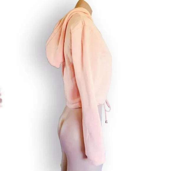 Y2k, pale / pastel / baby pink, cropped, hooded, 3/4 sleeve, jumper fits AU 8-12 - Picture 4 of 12